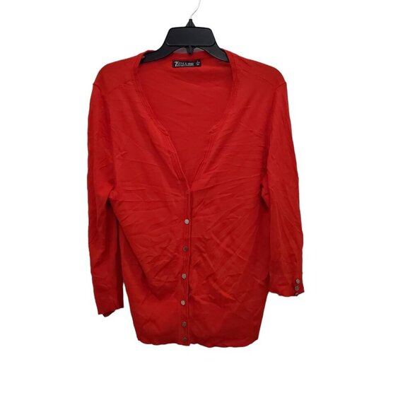 New York & Company 7th‎ Avenue Red LS Silver Button Up Knit Cardigan XL Average - Picture 1 of 6